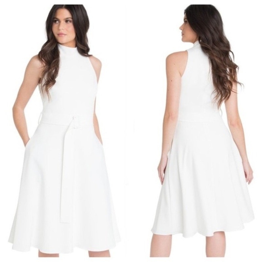 Black Halo Lylah Porcelain Sleeveless Belted Fit n Flare Dress Women's Size 10